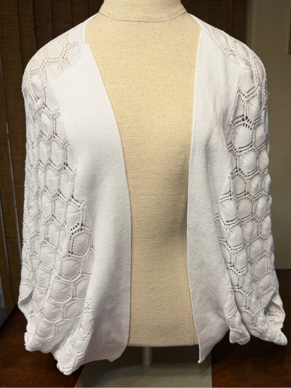 Grace Karin White Open-Front Crochet-Sleeve Cardigan